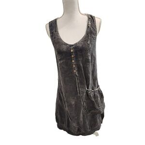 Mono Reno French Funky Linen Balloon Lagenlook Stonewash Gray Sleeveless Dress